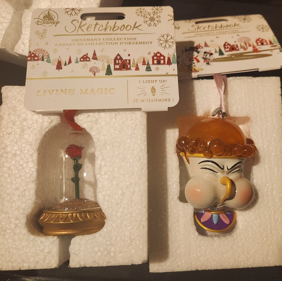 Christmas Holiday, Disney Sketchbook,  Living Magic Beauty & the Beast Ornaments - Picture 1 of 2